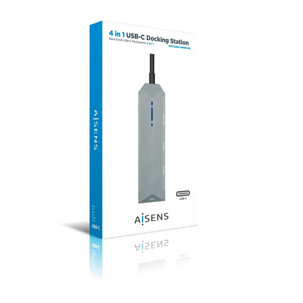 USB Hub Aisens ASUC-4P002-GR Svart Grå